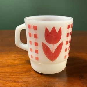 Vintage Retro Termocrisa‎ tulip gingham milk glass mug